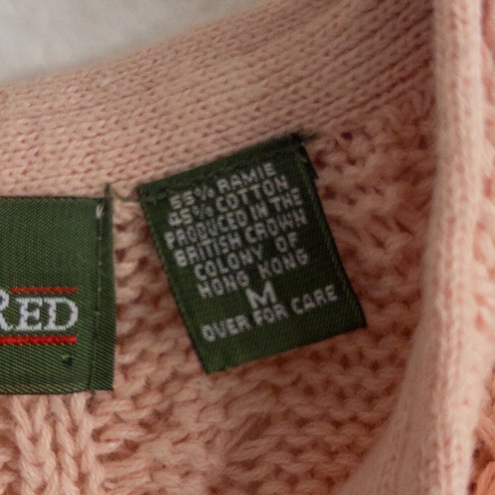 Outback Red Vintage Pink Ramie Cotton Cable Knit Sweater Fisherman Size Medium - Picture 5 of 5